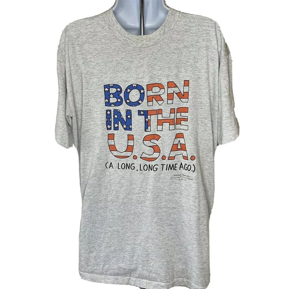 Vtg Shoebox Greeting Tshirt XL Born in The USA A Long Time Ago Tee Single Stitch